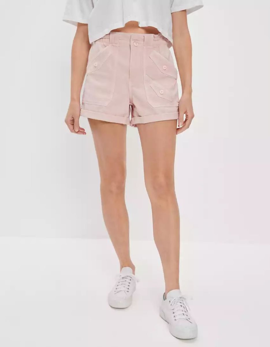 Shorts American Eagle AE Stretch Highest Taille Baggy Utility Rose Femme | DWQ-26574704